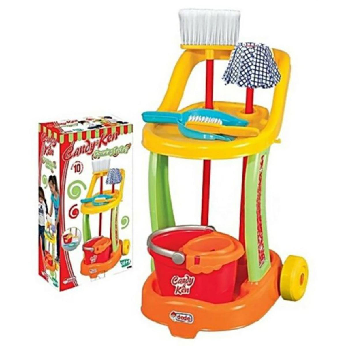 Dede Candy & Ken  Kids Cleaning Trolley Set, Cleaning Toys , Broom for Kids , Multi-Functional , 3 years+