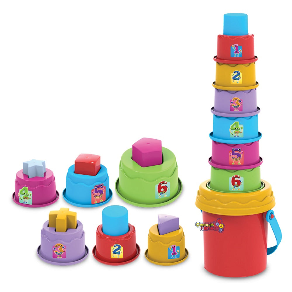 Dede Happy Towers Educational Toy Set, Stacking Cups,  Motor Skills Game, Stacking and Sorting Toys Game with Geometry Shapes, Puzzle for Girls and Boys, Colorful, 12 pieces, From age 1 year old