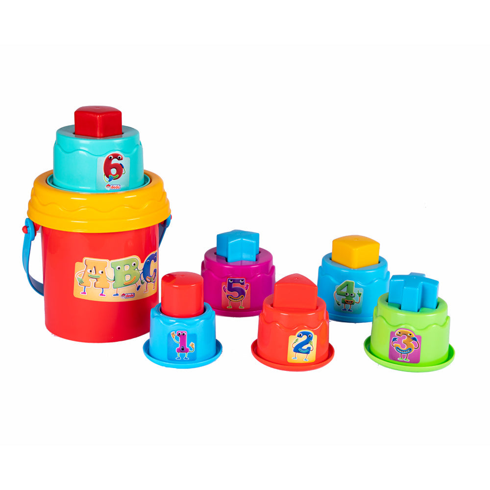 Dede Happy Towers Educational Toy Set, Stacking Cups,  Motor Skills Game, Stacking and Sorting Toys Game with Geometry Shapes, Puzzle for Girls and Boys, Colorful, 12 pieces, From age 1 year old