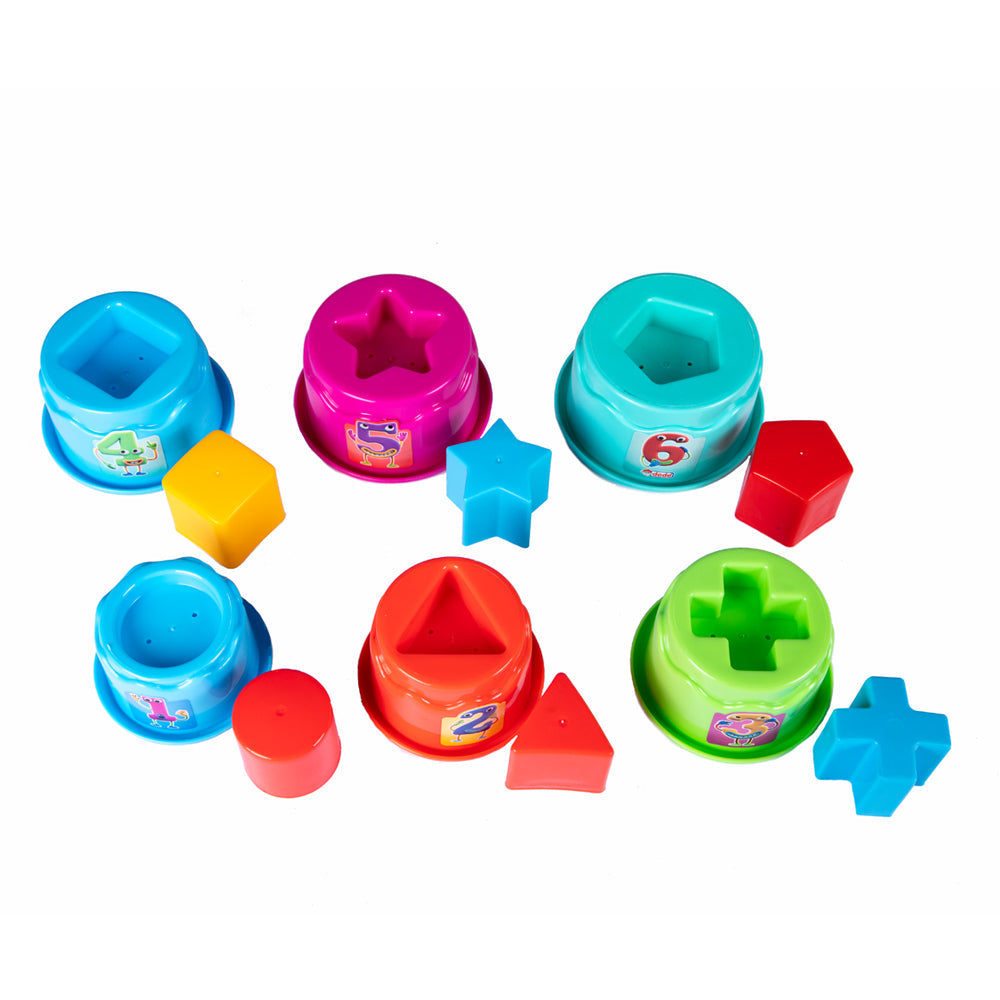 Dede Happy Towers Educational Toy Set, Stacking Cups,  Motor Skills Game, Stacking and Sorting Toys Game with Geometry Shapes, Puzzle for Girls and Boys, Colorful, 12 pieces, From age 1 year old